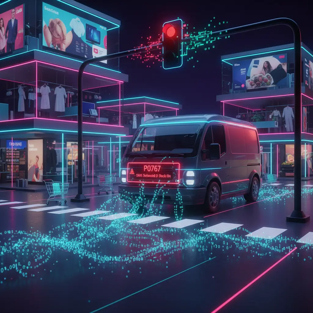 Ilustracija automatskog menjača sa označenom shift solenoidom D i upozorenjem 