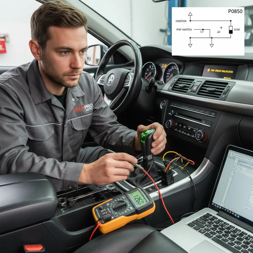 Kod greške P0850 označava problem sa kolom prekidača park/neutrala (PNP), što može uzrokovati da automatski menjač ne prepozna pravilan položaj ručice pri online kupovini rezervnih delova za vozila.