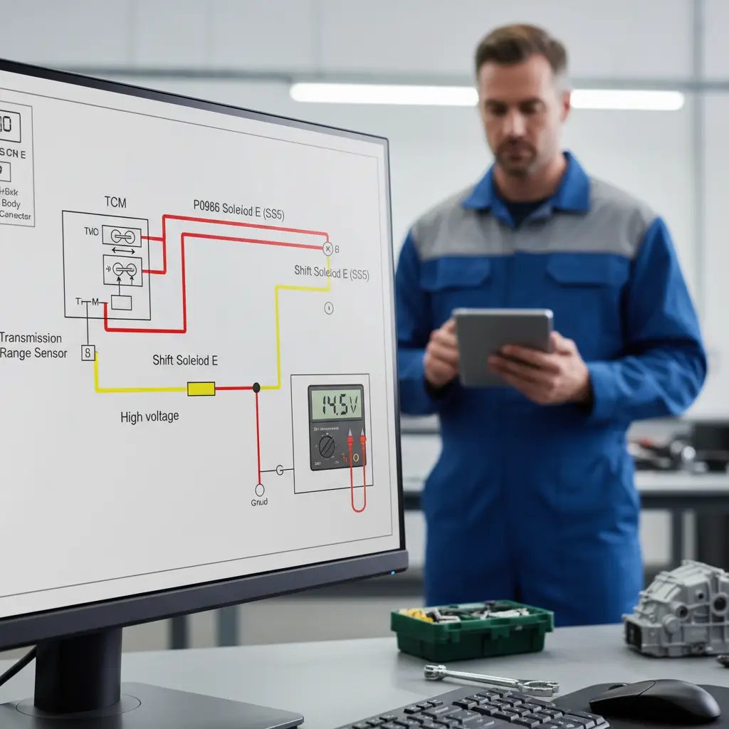 Kod greške P0986 označava da je došlo do visokonaponskog problema u kontrolnom kolu elektromagnetnog ventila menjača (SS) 5, što može uticati na elektronsku kontrolu menjača kod automobila kupljenih putem online kupovine.
