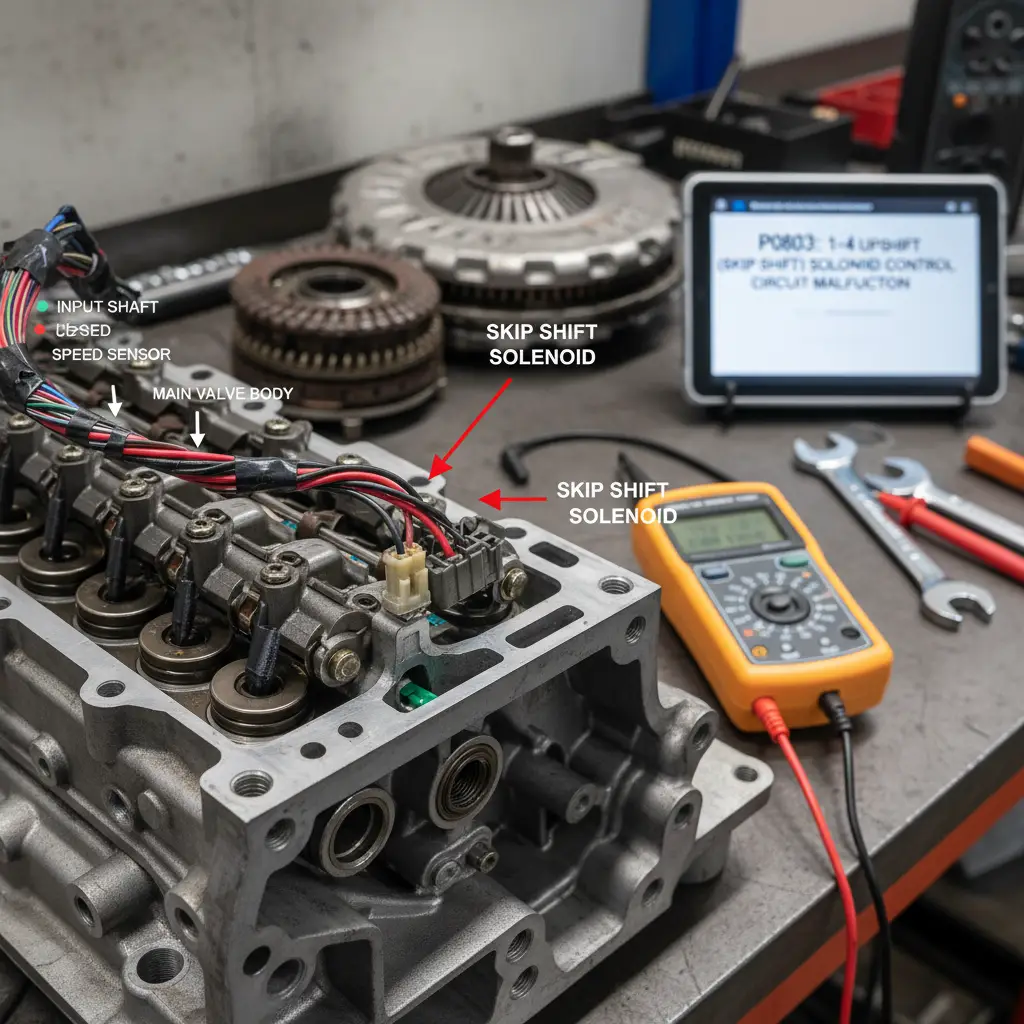 Kod P0803 označava kvar u kontrolnom kolu solenoida za preskakanje brzina (skip shift), što može uticati na izbor delova za popravku automobila prilikom online kupovine.