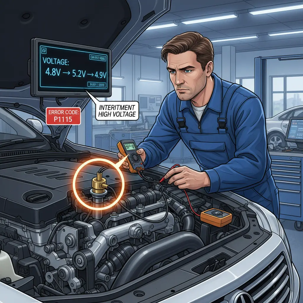 Kod P1115 označava da je detektovan povremen visok napon u krugu senzora temperature rashladne tečnosti motora (ECT), što može uticati na pravilno funkcionisanje vozila kupljenog putem online prodaje.