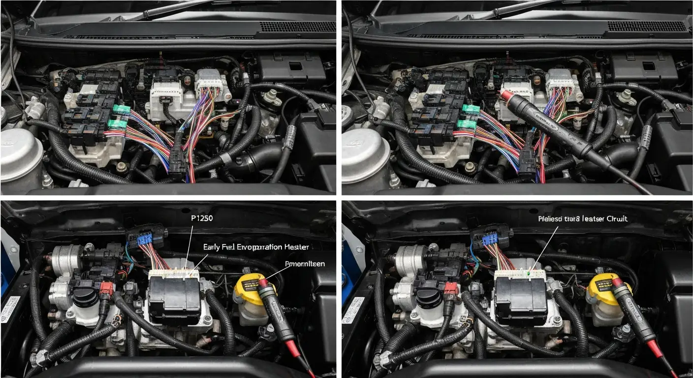 Kod P1250 označava problem u električnom kolu grejača za rano isparavanje goriva, što može uticati na hladan start motora.