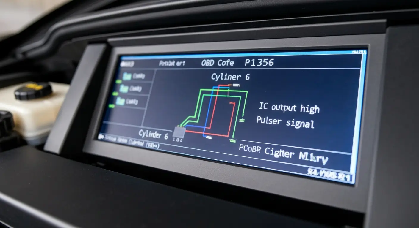 Kod P1356 označava da je otkriven visok izlazni napon ili puls na GND_Cyl 6, što ukazuje na problem sa uzemljenjem cilindra 6 u automobilu.