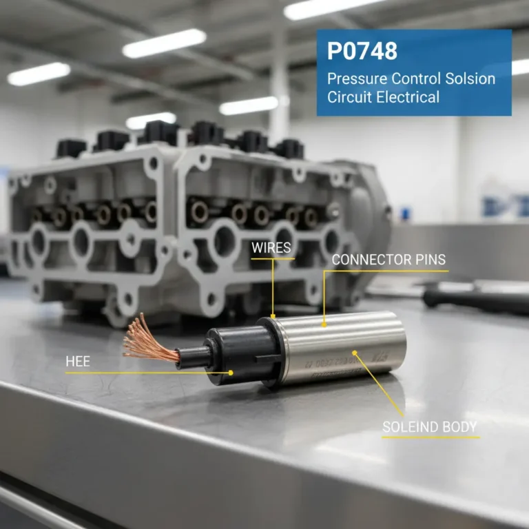 P0748 – Električni krug solenoida za kontrolu pritiska Elektronska dijagnostika automobila tokom online kupovine, prikazuje kod greške P0748 - električni problem solenoida za kontrolu pritiska.