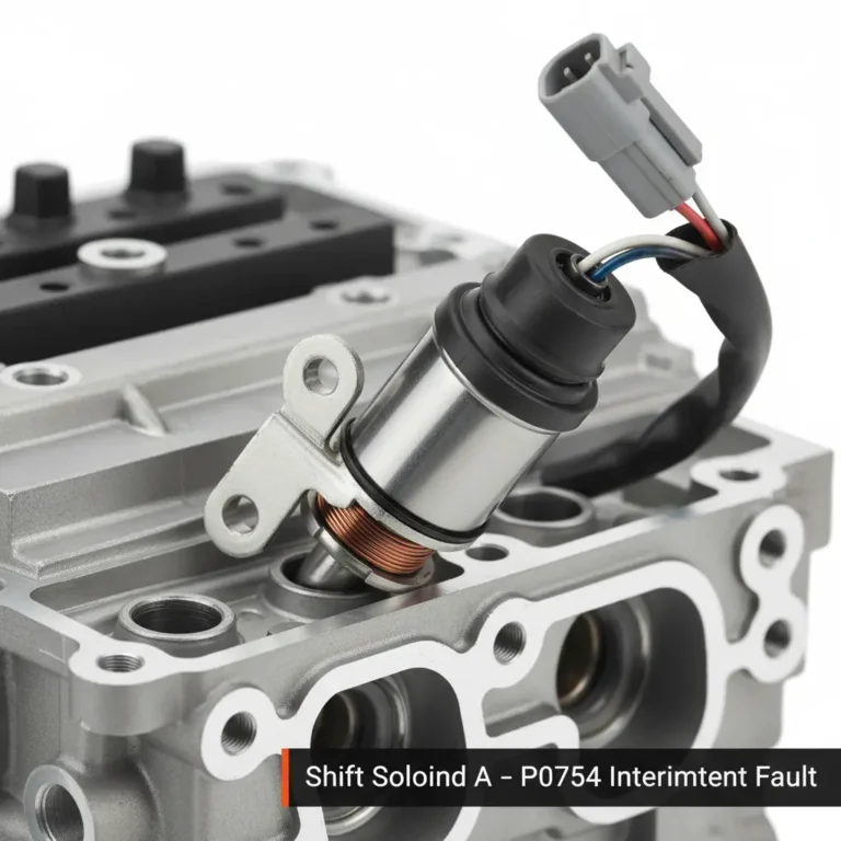 P0754 – Povremeni problem sa solenoidom menjača A Automobil na dijagnostičkom uređaju, prikazana greška P0754 - Shift solenoid A intermittent, vozač pretražuje online prodavnice za zamenski deo.