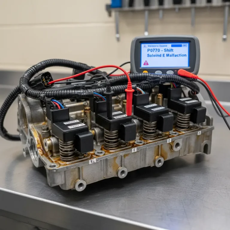 Online kupovina autodijelova – korisnik traži i poručuje shift solenoid E za vozilo, zbog koda greške P0770, na laptopu.