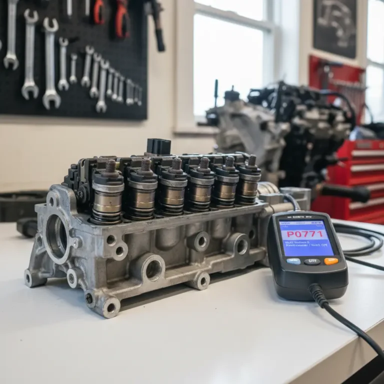 Kupac online prodavnice gleda u ekran sa obaveštenjem: „P0771 - Shift Solenoid E Performance ili zablokiran, moguće rešenje kroz servis.”
