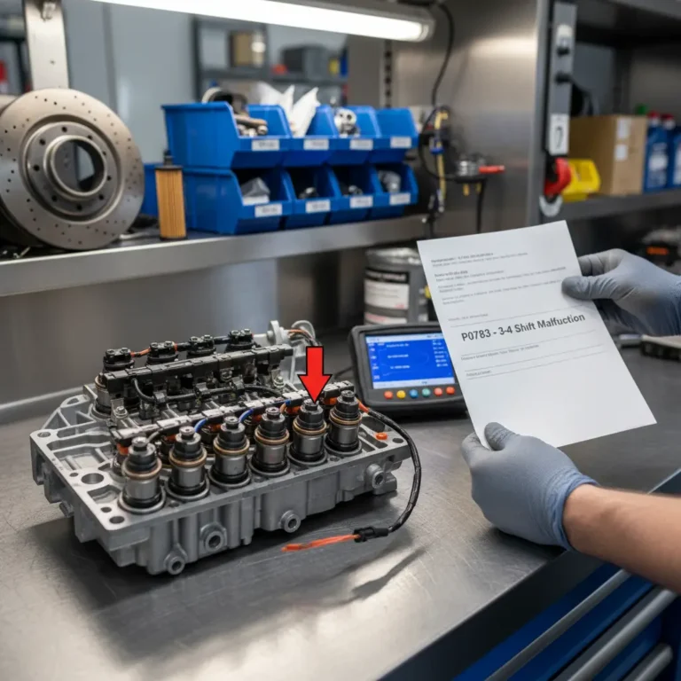 P0783 – Neispravnost prebacivanja iz 3 u 4 brzinu Online kupovina putem mobilnog telefona, prikaz žene kako dodaje proizvode u korpu, uz simbol P0783 - 3-4 Shift Malfunction.