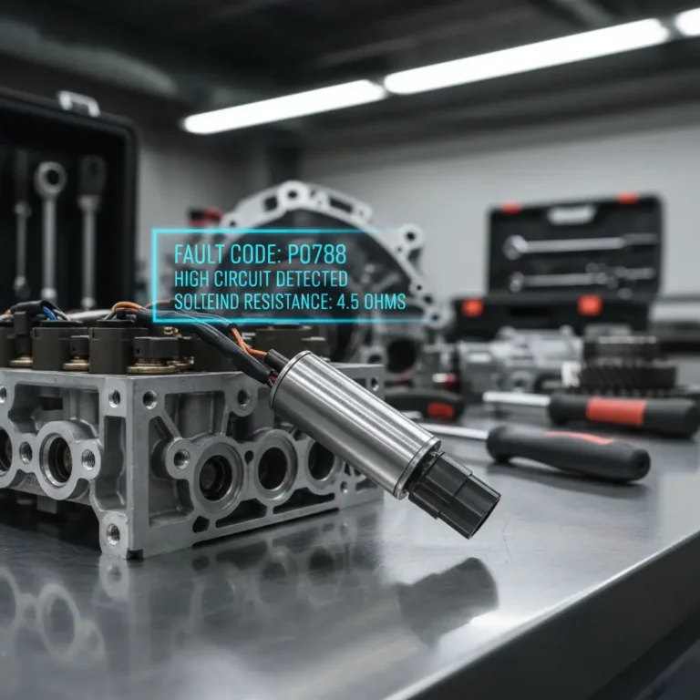Online kupovina: prikaz laptopa, kolica za kupovinu i dijagnostička greška P0788 - Shift/Timing Solenoid High na ekranu.