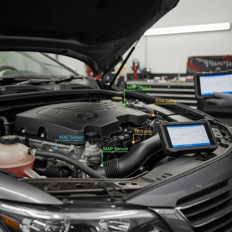 P1101 – Stvarna izmerena količina vazduha iz MAF, MAP, EGR i TP nije u okviru opsega izračunate količine vazduha Merenja protoka vazduha MAF, MAP, EGR, TP odstupaju od izračunatog protoka; tema: online kupovina, kod greške P1101.