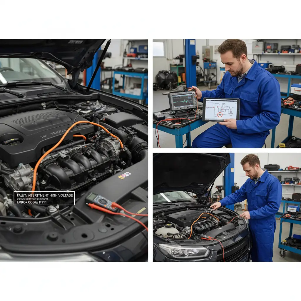 P1111 - Senzor temperature usisnog vazduha (IAT) prijavljuje povremeno visok napon, što može ukazivati na problem sa električnim kontaktima ili prekidima u vezi, a neispravan senzor može uticati na pravilno funkcionisanje motora i online kupovina novog IAT senzora može biti rešenje.
