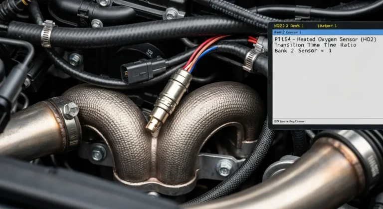 Sonda za izduvne gasove (O2 sensor), Banka 2, Sensor 1, detektuje nepravilno vreme reakcije, kod greške P1154, automobilska dijagnostika.