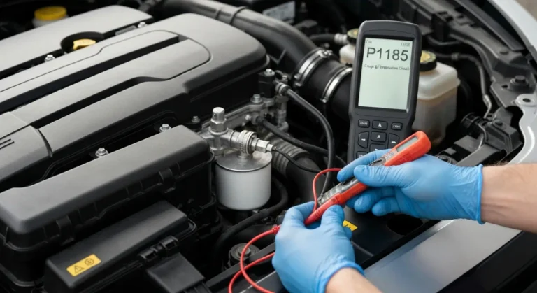 Senzor temperature ulja motora, priključen na motor automobila, detektuje grešku P1185 – problem u kolu temperature ulja motora.