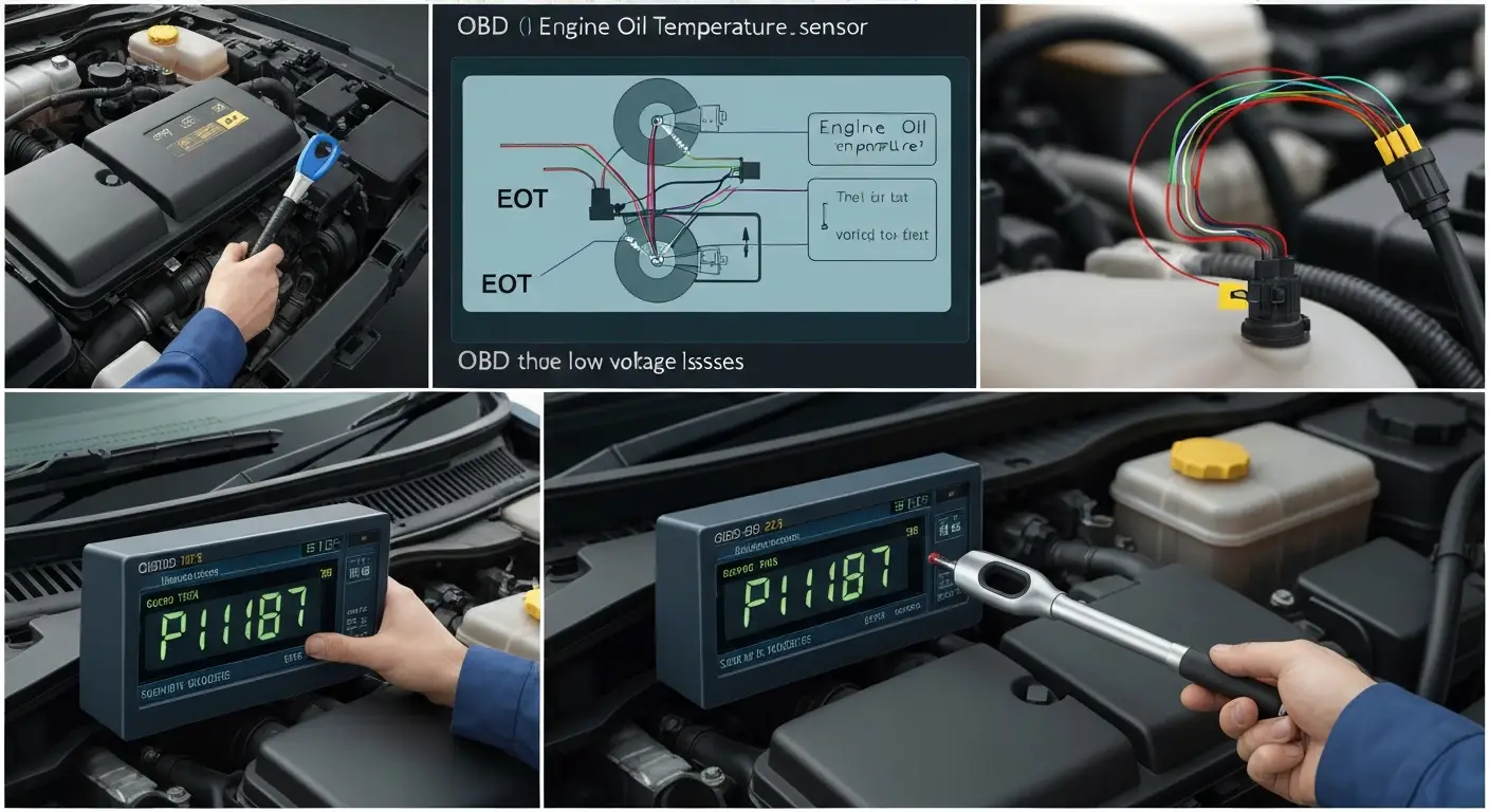 P1187 - Nizak napon u EOT (Engine Oil Temperature) senzorskom kolu znači da je detektovan previše mali napon na senzoru temperature ulja motora.