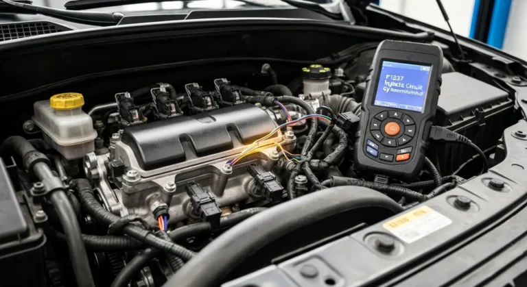 Dijagnostički prikaz automobilske elektronike sa fokusom na intermitentni problem ubrizgavača cilindra 6, kod greške P1237, u motoru vozila.