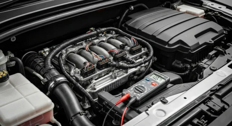 Grejač za rano isparavanje goriva sa prikazom električnog kola i žica, istaknuta greška P1250 u automobilskom motoru.