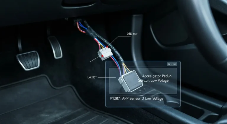 Senzor položaja papučice gasa 3 prikazuje napon ispod dozvoljenog; mogući kvarovi u električnom kolu ili oštećenje senzora.