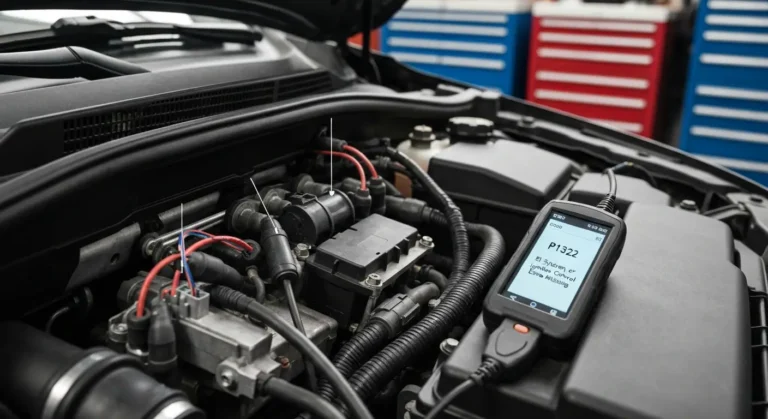 Sistem paljenja automobila, P1322 greška – dodatna ili nedostajuća kontrola paljenja, prikaz motora sa označenim EI sistemom.
