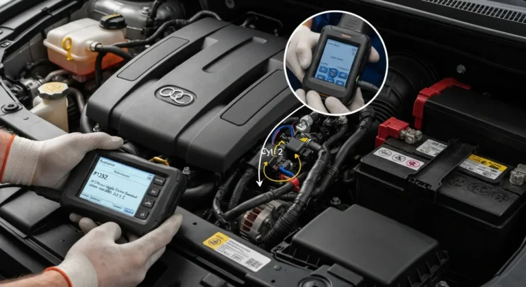 Izlaz IC visok/puls detektovan na GND_Cyl 2; prikaz automobilske električne šeme sa označenom greškom P1352 na cilindru 2.