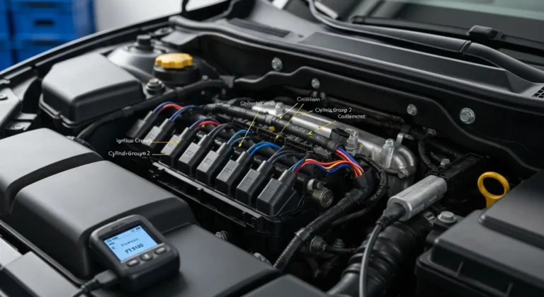 P1360 – Kontrolni krug grupe 2 zavojnica paljenja Grupa 2 kontrolnog kola paljenja, prikaz spojeva i priključaka bobine, dijagnostički prikaz greške P1360 u automobilskom sistemu.