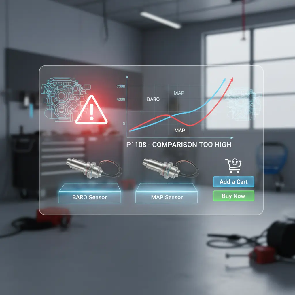 Prikaz instrument table automobila sa naglašenim očitavanjima BARO i MAP senzora, gde je vrednost MAP senzora znatno viša od BARO vrednosti.